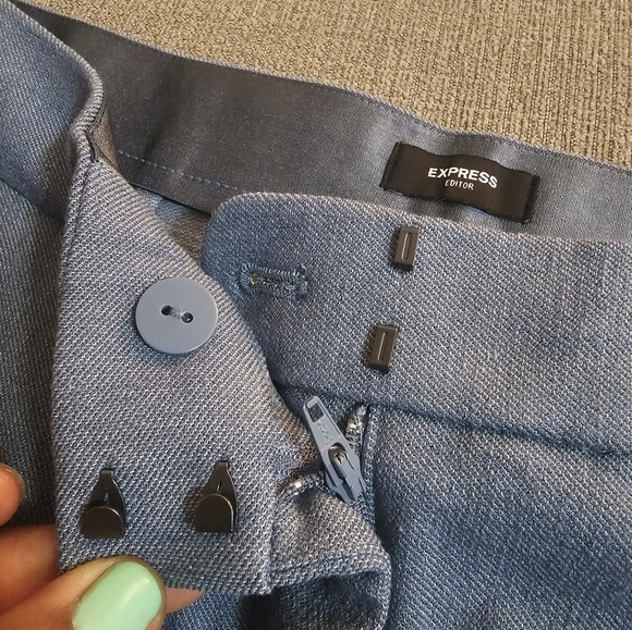 Express Editor High Rise Flare Casual Office Deep Sky Blue Career Pants 12 Long - Picture 5 of 10